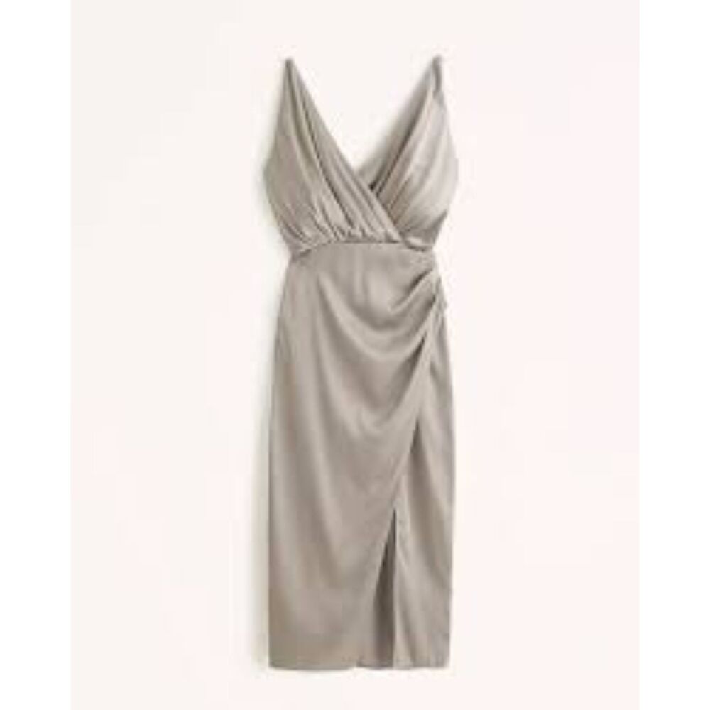 Abercrombie and Fitch Satin Draped Wrap Midi Dress Size Medium Light Brown